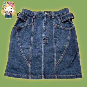 mocking bird denim skirt